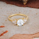 Elegant 6 Prong Round Cut Cluster Moissanite Engagement Ring